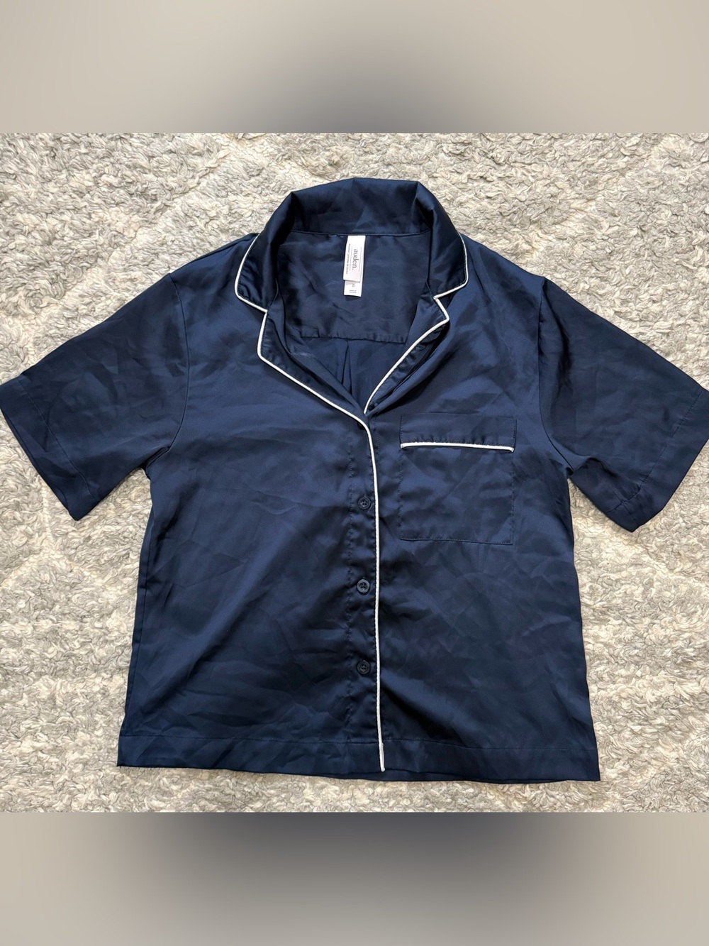 Navy Pajamas Top & Shorts with White Piping